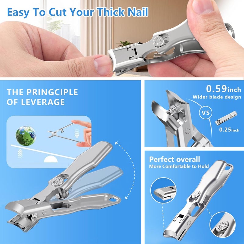 INXENG Nail Clippers for Men Thick Nails, Wide Jaw Opening No Splash Fingernail Clipper with Catcher,German Toe Nail Clippers for Thick Nails for Seniors, Stainless Steel Nail Cutter for Adult - Image 5